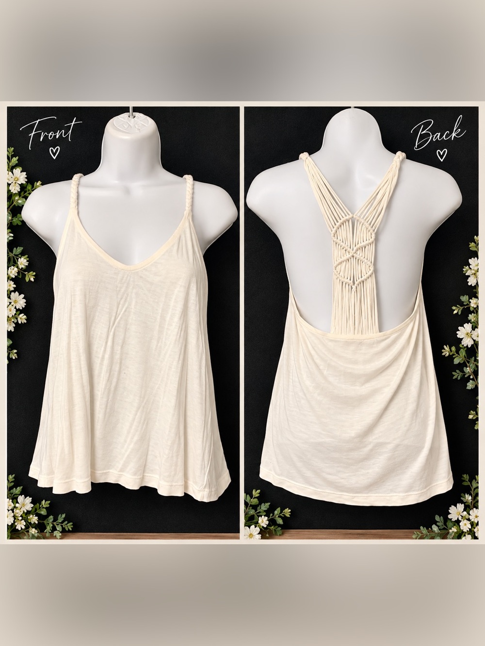 Forever 21 Cream Macramé Back Flowy Tank Top – Size Small – NWT
